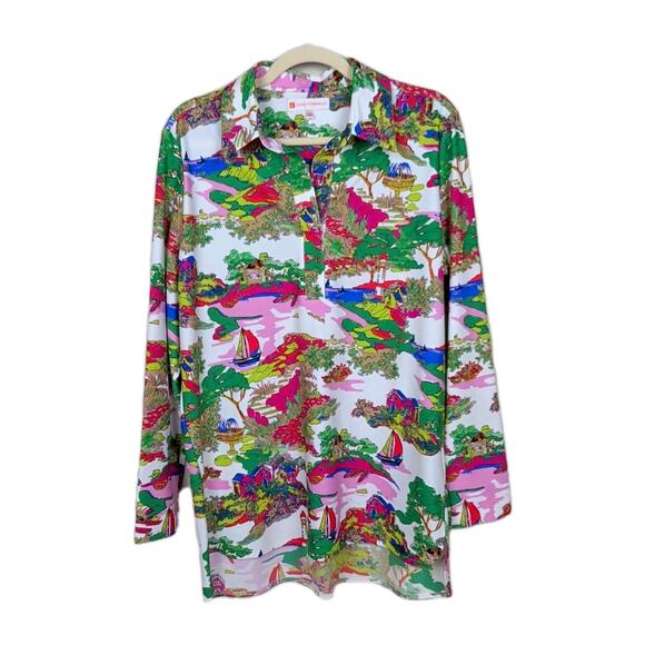 JUDE CONNALLY Hadley Tunic Popover Top Multicolor Print V-Neck Women's Large - Picture 2 of 6